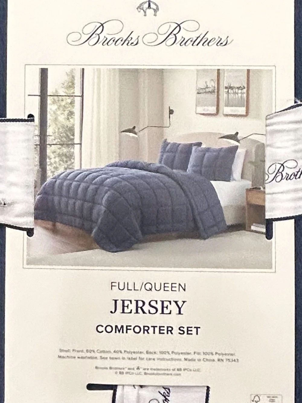 Brooks Brothers Blue Jersey Full/Queen Comforter Set 90”x90”